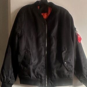 Classic Black Bomber Jacket with Red Accents